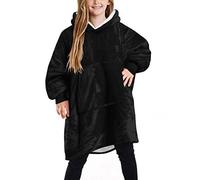 Shamdon Home Collection Kids Oversize Blanket Hoodie, Fluffy Sherpa FLeece Giant Hooded Sweatshirt with Pocket for Children Teens Aged 5-15 Black
