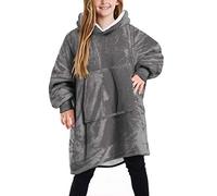 Shamdon Home Collection Kids Oversize Blanket Hoodie, Fluffy Sherpa FLeece Giant Hooded Sweatshirt with Pocket for Children Teens Aged 5-15 Grey