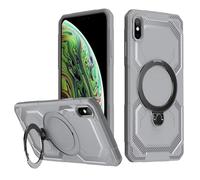 shamdspopu Magnetic Case for iPhone XS Max, 360° Rotating Stand, MagSafe Compatible, Carbon Fiber Laser Engraving, Ultra Slim Shock Absorber, 360° Non-Slip Grip, Grey