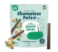 Shameless Pets Dental Treats for Dogs, A Cluck A Day (32 Sticks) - Supports Digestion for Teeth Cleaning & Fresh Breath - Dog Bone Dental Chew Toy Grain, Corn & Soy Free