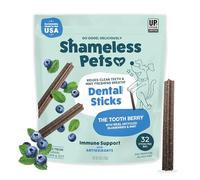 Shameless Pets Toothberry Dental Chews for Dogs - Natural Dog Dental Sticks for Fresh Breath, Teeth Cleaning & Removes Tartar, Grain-Free Dog Treats, No Corn or Soy, 32 Sticks