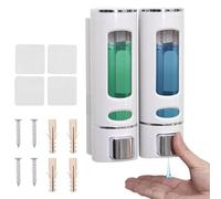 Shampoo and Conditioner Dispenser 2 Chamber with Clear Window 400ml Refillable Shower Gel and Shampoo Dispensers Wall Mounted Soap Dispenser for Shower Home Hotel SPA, No Drill