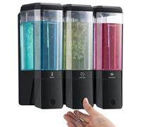 Shampoo and Conditioner Dispenser,GlintGath Shower Dispenser 3 Chamber No Drill Shampoo Dispenser for Shower Wall Mounted for Bathroom Hotel,Large Capacity 3 * 500ML,Black
