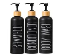 Shampoo and Conditioner Dispenser, Refillable Shampoo Bottles with Bamboo Pump, Modern Bathroom Shower Dispenser for Shampoo Conditioner Body Wash, 500ml