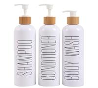 Shampoo and Conditioner Dispenser, Refillable Shampoo Bottles with Bamboo Pump, Modern Bathroom Shower Dispenser for Shampoo Conditioner Body Wash, 500ml White
