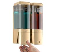 Shampoo and Conditioner Dispenser,Shower Dispenser 2 Chamber No Drill Shampoo Dispenser for Shower Wall Mounted Shower Soap Dispenser for Bathroom Hotel,Large Capacity 2 * 500ML,Gold