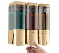Shampoo and Conditioner Dispenser,Shower Dispenser 3 Chamber No Drill Shampoo Dispenser for Shower Wall Mounted Shower Soap Dispenser for Bathroom Hotel,Large Capacity 3 * 500ML,Gold