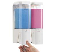Shampoo and Conditioner Dispenser,Unisence Shower Dispenser 2 Chamber No Drill Shampoo Dispenser for Shower Wall Mounted Shower Soap Dispenser for Bathroom Hotel,Large Capacity 2 * 500ML,White