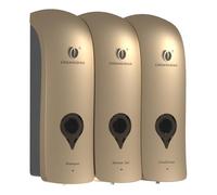 Shampoo and Conditioner Dispenser - Wall Mounted 3 Chamber, Shower Soap Dispenser, No Drill Bathroom Shampoo Dispenser Set for Hotel Large Capacity, ABS Wall Soap Dispenser, Gold