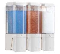 Shampoo and Conditioner Dispenser Wall Mounted, Shower Soap Dispenser No Drill Upadate Easy Slot Install, Shampoo Dispenser for Shower Bathroom Large Capacity 500ml * 3 Chamber Holder White