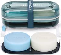 Shampoo Bar Holder and Soap Case | Leakproof Travel Container with Lid & Drain Tray | Includes Silicone Strap and Mesh Soap Bag | for Bathroom, Shower, Camping, Gym Travel (Blue, Large)