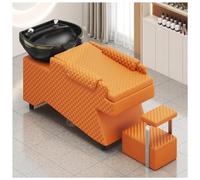 Shampoo Bowls for Salon,Shampoo Chair with Tilting Porcelain Sink, Hair Washing Station Backwash Barber Chair, Shampoo Unit for Beauty Spa,Orange,M