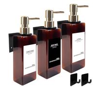 Shampoo Dispenser for Shower Wall, Shampoo and Conditioner Dispenser with 16 Waterproof Labels, No Drill Shower Soap Dispenser Bathroom, Shower Soap Dispenser Wall Mounted 3 chamber, 500ML, Gold Amber