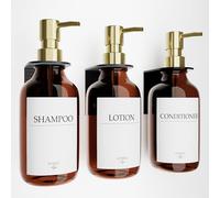 Shampoo Dispenser for Shower Wall, Shampoo and Conditioner Dispenser with 16 Waterproof Labels, No Drill Shower Soap Dispenser Bathroom, Shower Soap Dispenser Wall Mounted,17oz, 3 Pack, Amber