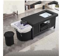 Shampoo Station Salon Shampoo Bowl and Chair with Ample Storage Space, Multifunctional Thai Massage Water Cycle Shampoo Bed, Black