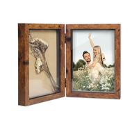 Shampsen Double Photo Frames 5x7 Brown Hinged Photo Frame Foldable Small Shadow Box Frame 5x7 Display Case Farmhouse Decor Gift for Birthday, Anniversary, Mother's Day