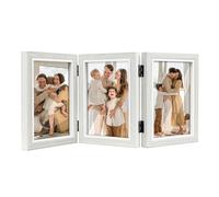 Shampsen White Photo Frame 5x7 Three Photo Collage Frame Hinged Triple Foldable Frame for Tabletop Desk Display Gift for Mother,Friend