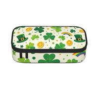 Shamrock Clover Print Cute Zipper Pencil Case, Oxford Fabric Pen Pouch
