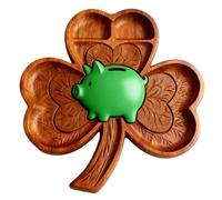 Shamrock Clover Wooden Charcuterie Board - 3-Leaf Lucky Shaped Serving Tray with Compartments, Wood Platter for St. Patrick's Day, Green Piggy Snack Tray & Holiday Centerpiece