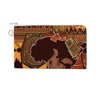 Shamrock Coin Purse Canvas Change Pouch with Zipper Small Cosmetic Organizer Bag Women Wallet for Car Keys, Credit Cards, Cash, Lipstick, African Map Ethnic Pattern, One Size