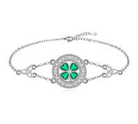 Shamrock Four Leaf Clover Bracelet for Women St Patricks Day Bracelet Sterling Silver Celtic Knot Irish Green 4 Leaf Clover Bracelets Jewelry Charm Good Luck Gifts, Sterling Silver , Cubic Zirconia