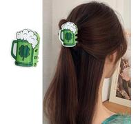 Shamrock Hair Clip, Green Clover Beer Claw Clip, Strong Hold Hair Accessories for Thick Hair, Lucky Hairpin for Women (1PCS)