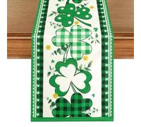 Shamrock Happy St.Patrick's Day Table Runner, Linen St.Patrick Plaid Table Runner,Seasonal Spring Farmhouse Kitchen Dining Clover Table Runners Decoration for Home Party Decor Indoor Outdoor 13x72Inch