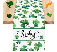 Shamrock Happy St.Patrick's Day Table Runner, Linen St.Patrick Table Runner Seasonal Spring Farmhouse Kitchen Dining Clover Table Runners Decoration for Home Party Decor Indoor Outdoor,14x72 Inch