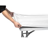 Shamrock Home Polyester 6ft Fitted Tablecloth Elastic Rectangle Table Cover, Table Cloth, Fitted Table Covers for 6 Foot Tables, Picnic Table Cover Indoor Outdoor, Washable 72x30 inch, White