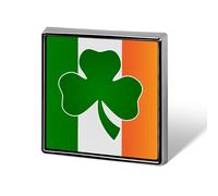 Shamrock Icon on Ireland Flag Custom Lapel Pins Square Brooch Tie Suit Dress Accessories for Men Women Wedding Birthday