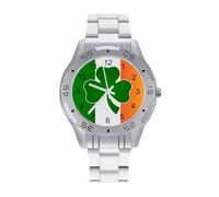 Shamrock Icon on Ireland Flag Men's Business Watch Fashion Stainless Steel Wristwatches Custom Easy Read Watches for Women