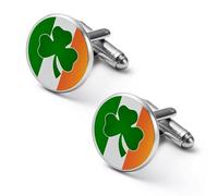 Shamrock Icon on Ireland Flag Mens Classic Cufflinks Custom Shirt Cuff Links Jewelry Accessories for Business Wedding 0.7" 0.8"