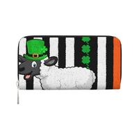 Shamrock Irish American Flag Sheep St Patrick's Day PU Leather Wallet for Women Men Credit Card Wallet Long Clutch Purse Around Zipper Wallets