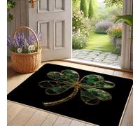 Shamrock Leaf Doormat, Green 4-Leaf Shamrock Door Mat for Spring & St. Patrick’s Day Indoor Outdoor Decor, Non-Slip Waterproof Rubber Welcome Mat, Easy Maintenance 29x17 Inch