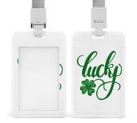 Shamrock Lucky in Green Cursive Script ID Badge Holder Retractable Clip Card Holder Card Protector Name Badge Name Tag for Work Office Doctor Nurse