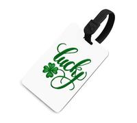 Shamrock Lucky in Green Cursive Script Luggage Tag Travel Bag Suitcase Baggage Name Tags