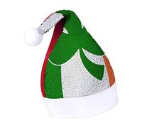 Shamrock on Ireland Flag Funny Sequin Santa Hat Plush Christmas Hats Party Headwear for Holiday New Year
