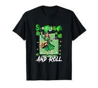 Shamrock Patrick's Day Rock Lover Irish Woman Playing Guitar T-Shirt