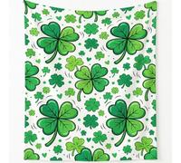 shamrock pattern Fleece Blanket 130 x 150 cm Throw Gifts for Kids | green white Soft Flannel Blankets for Sofa Couch Bedroom Decor, four leaf clovers Cozy Heartheld Design Quilt for Adult
