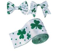 Shamrock Print Craft Ribbon, Green Fabric Ribbons for Crafting, Saint Patrick's Decor Soft Texture Grosgrain Ribbon for Crafts and Festivities, 455×6.5cm