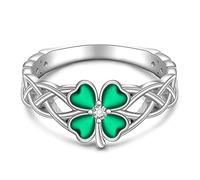 Shamrock Ring Celtic Ring St Patrick's Day Clover Shamrock Rings for Women Four Leaf Clover Jewelry Sterling Silver Irish Gifts, 8 UK, Metal, Cubic Zirconia