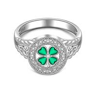 Shamrock Ring St Patricks Day Rings Four Leaf Clover Ring for Women Sterling Silver 925 Irish Shamrock Celtic Knot Green 4 Clover Jewelry Charm Prom Wedding Gifts Size 7 8 9, Sterling Silver, Cubic