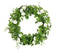 Shamrock Wreath for Front Door, Artificial Spring Summer Green Four Leaf Clover Wreath, Welcome Garland Decor for Farmhouse Window Wall Hanging Decor, Party Decoration