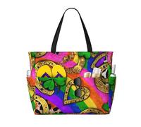 Shamrocks Hearts Beach Bag for Women Leopard Print Waterproof Beach Tote with Zip Lightweight Overnight Shoulder Shopping Swimming Bag Summer Holiday Gifts