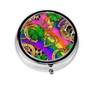 Shamrocks Hearts Small Pill Box 3 Compartment Portable Pill Box for Purse Pocket Leopard Print Mini Medicine Organiser for Daily Vitamin Fish Oil Storage