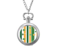Shamrocks Irish Flag Clovers Men's Pocket & Fob Watches Silent Ticking Quartz Alloy Chain Watch for Daily Use Silver-Style