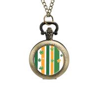Shamrocks Irish Flag Clovers Men's Pocket & Fob Watches Silent Ticking Quartz Alloy Chain Watch for Daily Use Coppery-Style