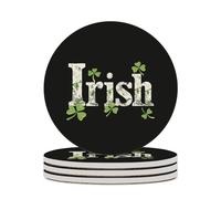Shamrocks Irish St Patricks Day Round Ceramic Coasters Non-Slip Cork Base Drinks Holder Craft 4PCS