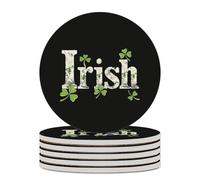 Shamrocks Irish St Patricks Day Round Ceramic Coasters Non-Slip Cork Base Drinks Holder Craft 6PCS