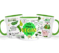 Shamsco Happy Vegan Mug | Ceramic Coffee & Tea Cup | Vegans, Eco-Friendly & Plant-Based Enthusiasts Gift | Ideal for Birthdays, Christmas, or Everyday Use - (Green)